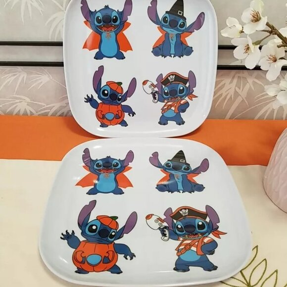 Set of 2 Disney Halloween Stitch Melamine Plates Vampire, Witch, Pumpkin - NEW - Picture 2 of 3
